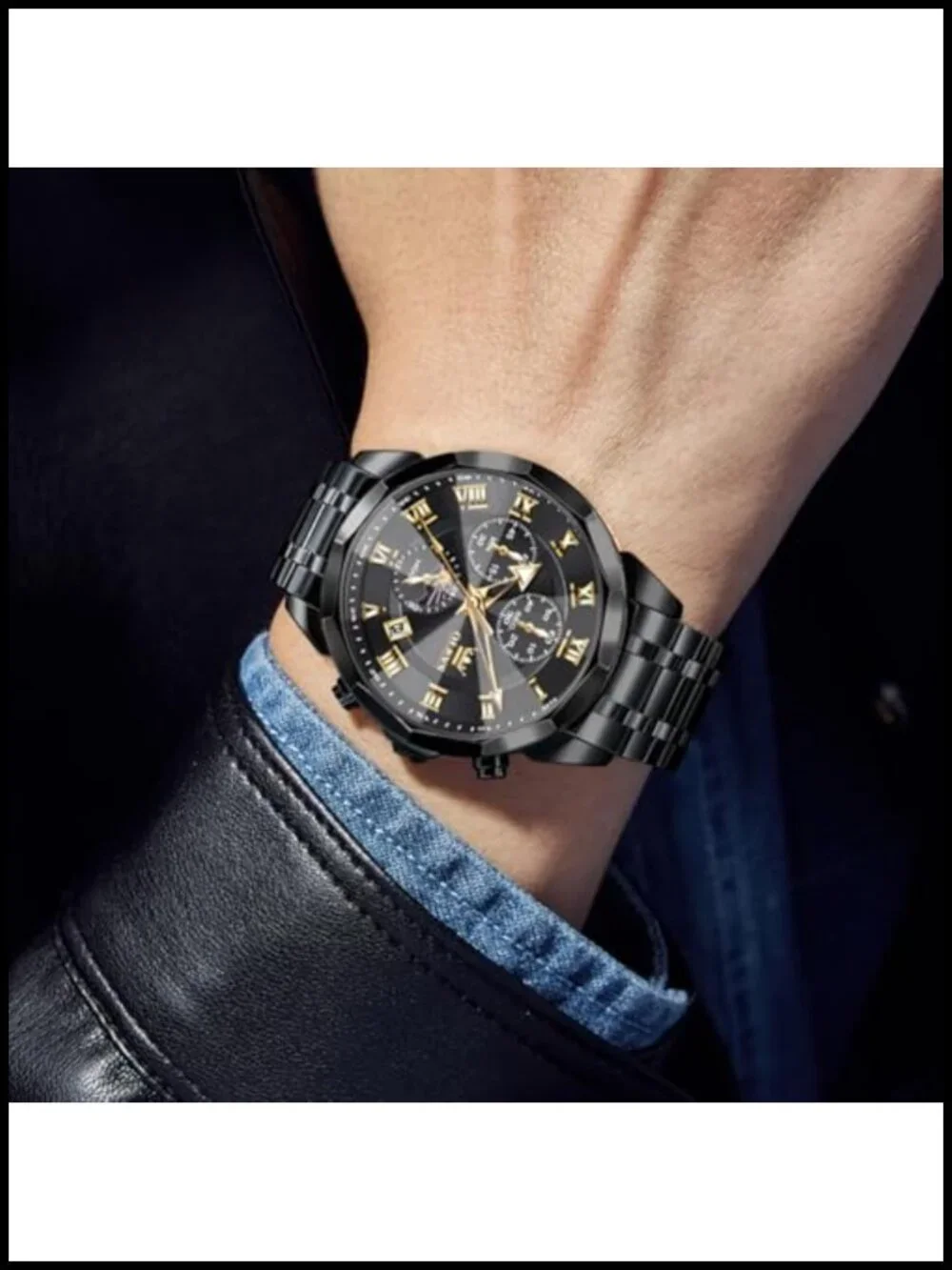 Mens Chronograph Watch Stainless Steel Analog Quartz Waterproof Dress Watch